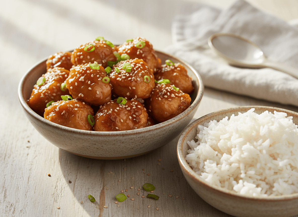 sticky-honey-garlic-chicken-bites-rice
